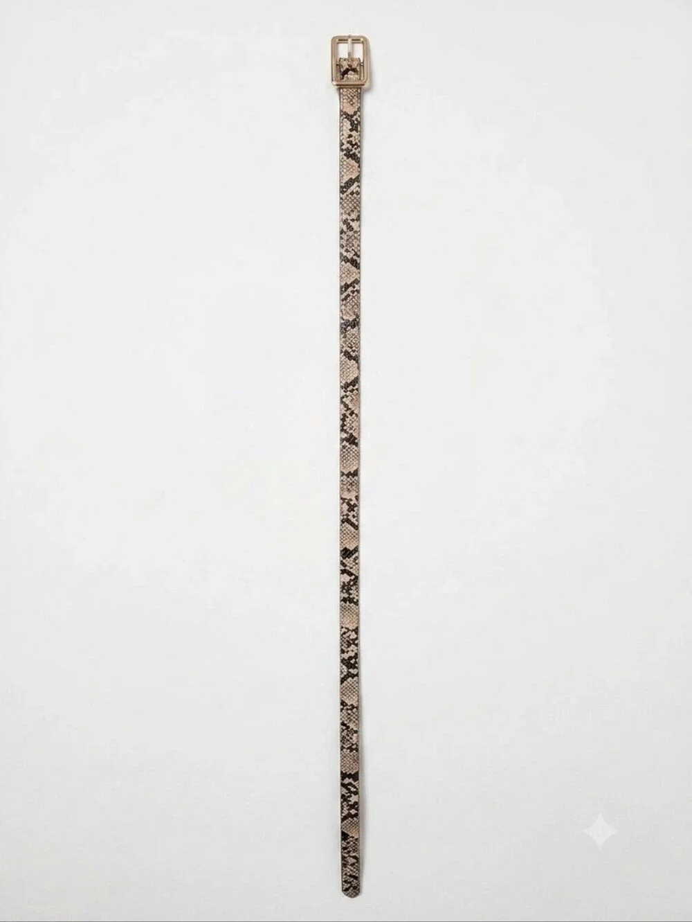 Steve Madden Beige and Black Snake-Print Belt with Gold Buckle